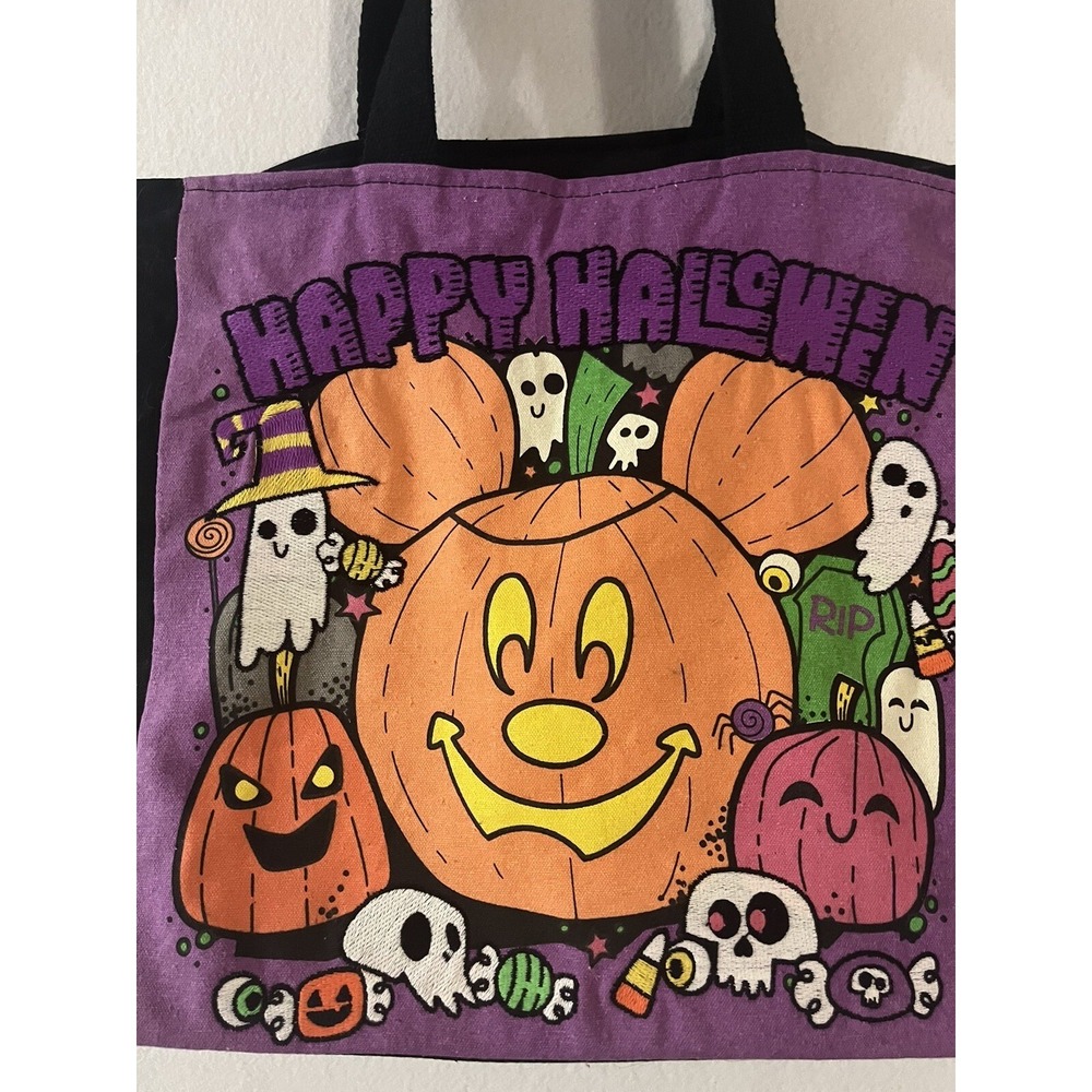 Disney World Parks Disneyland Halloween Pumpkin Mickey Mouse Canvas Tote Bag - Picture 4 of 4